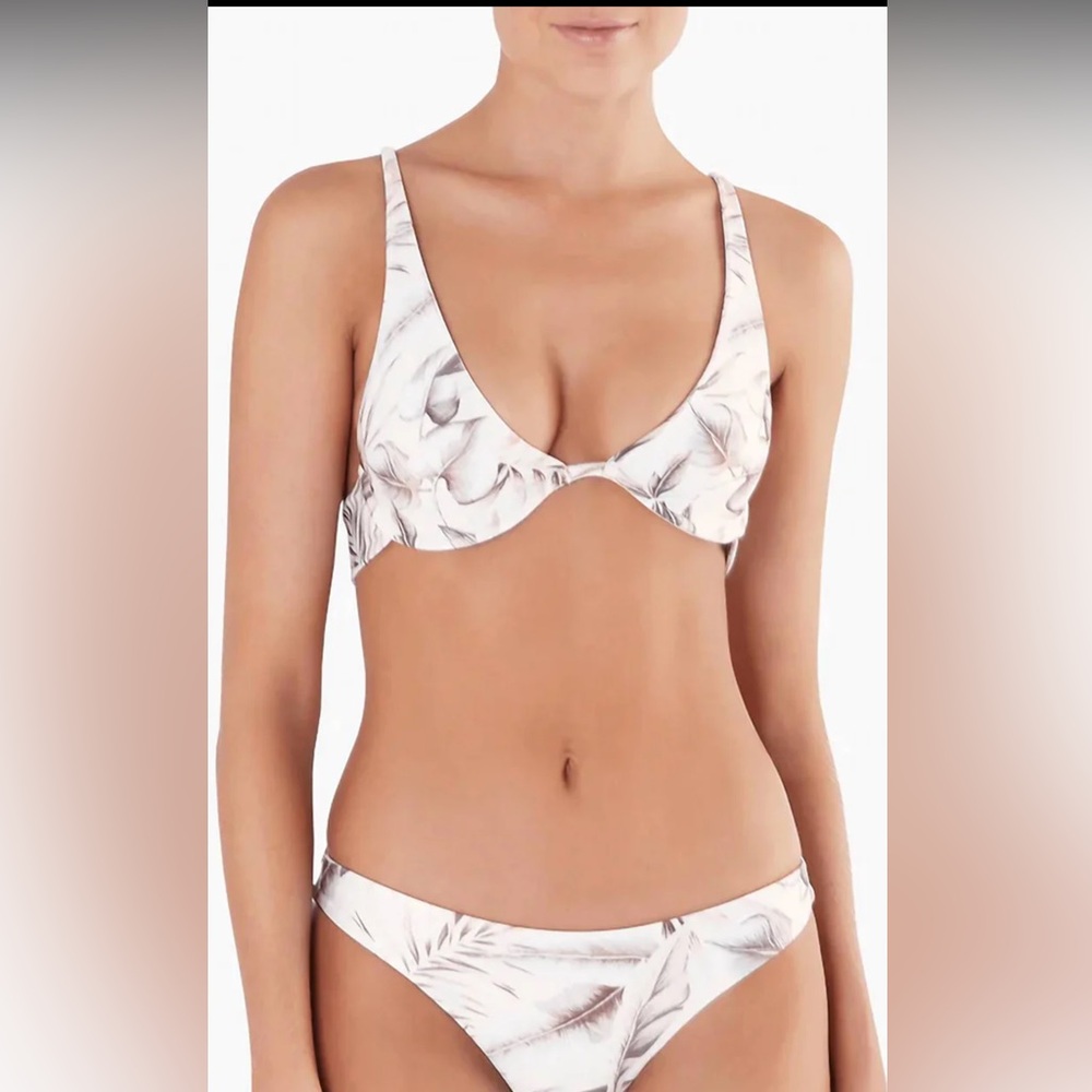 Mikoh Santa Rosa underwire bikini top in Tahitian Blossom with clear Mikoh pouch